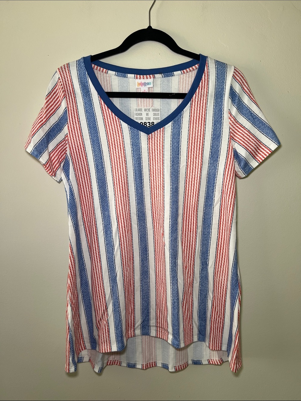 LuLaRoe Christy T V-Neck Short Sleeve - Red, Blue, White